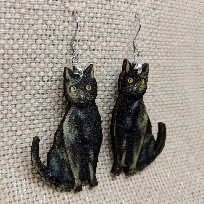 Black Cat Kitty Earrings - Image 2