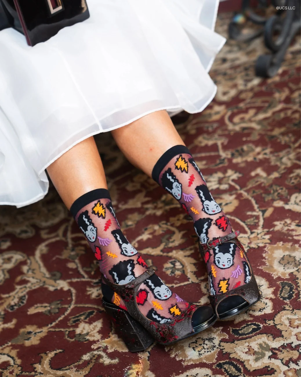 Bride of Frankenstein Shimmer Sheer Crew Sock - Image 2