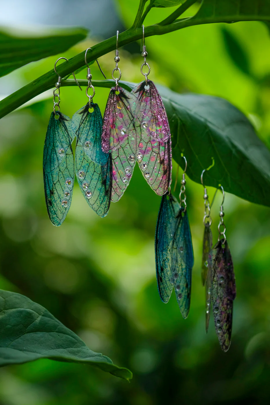 Fairy Wing Earrings - Iridescent Blue - Image 4