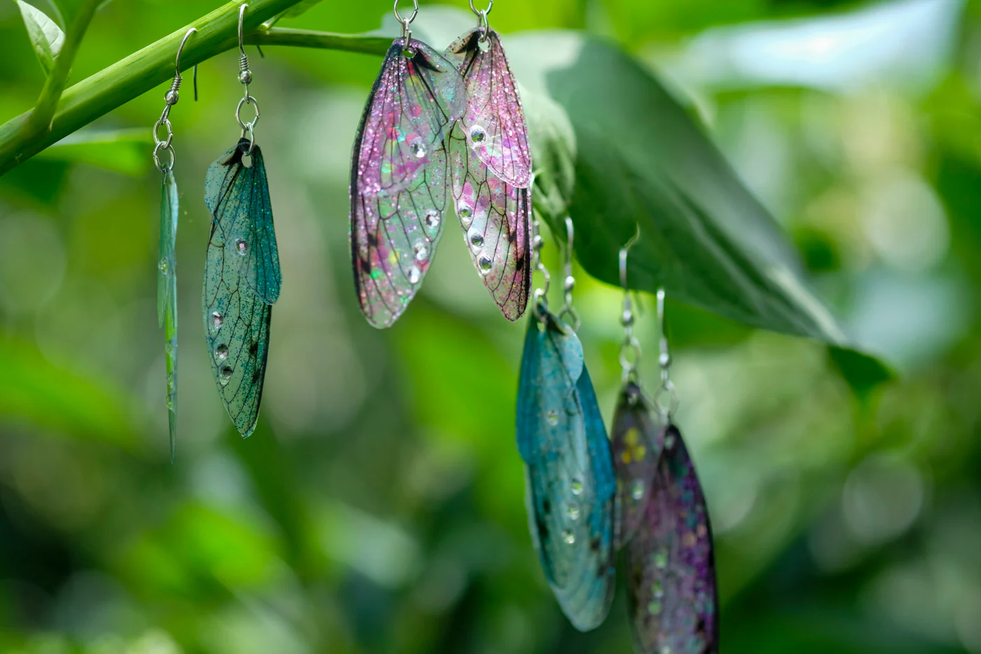 Fairy Wing Earrings - Teal Iridescent - Image 3