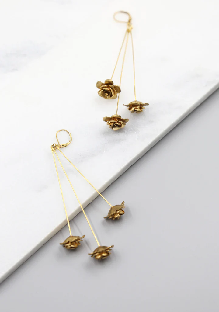 Golden Rosebud Bauble Earrings - Image 4