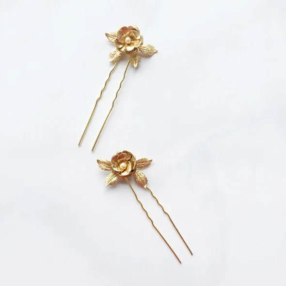 Open Rose and Pearl Hair Pins (2) - Image 5