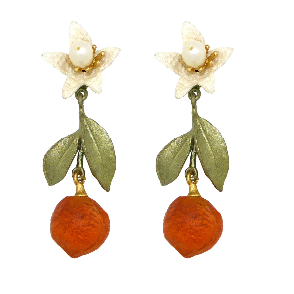Orange Blossom Flower and Drop Post Earrings - Image 2