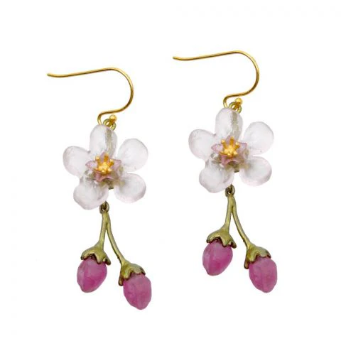 Peach Blossom Flower Drop Wire Earrings - Image 4