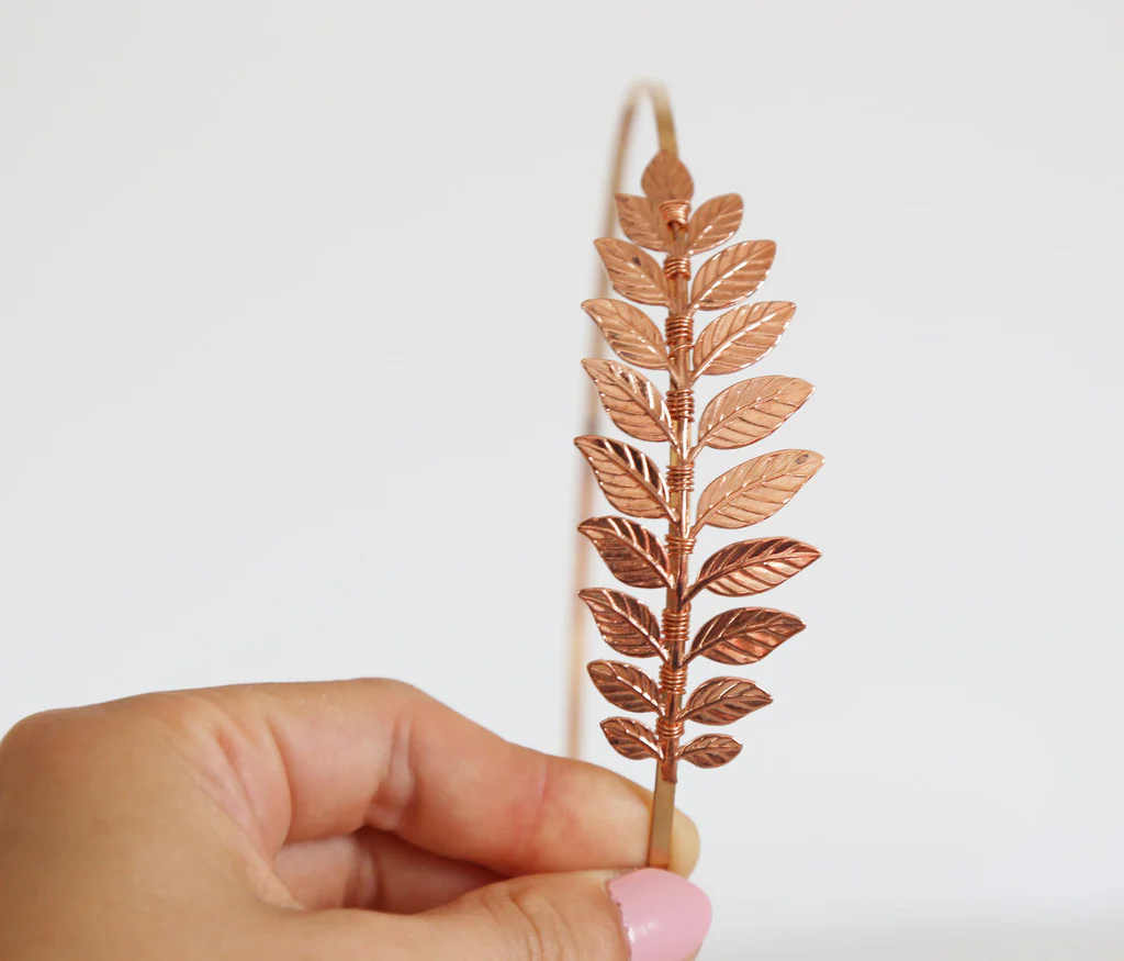 Simple Rose Gold Goddess Leaf Headband - Image 3