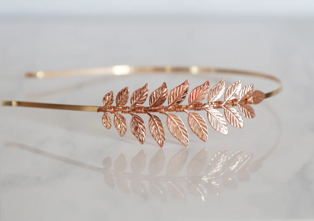 Simple Rose Gold Goddess Leaf Headband - Image 4