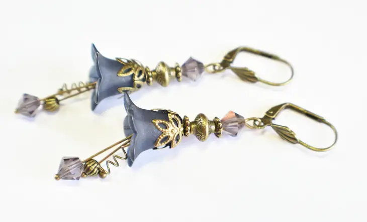 Prussian Blue Lucite Flower Earrings - Image 7