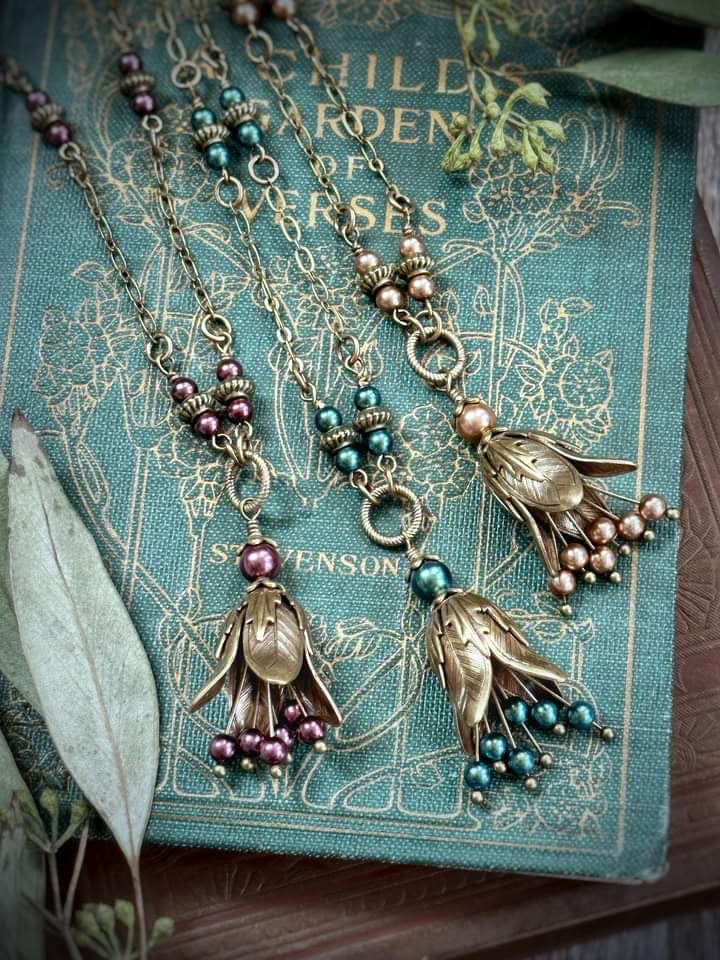 Vintage Fairy Bell Necklace -- Forest Teal - Image 8