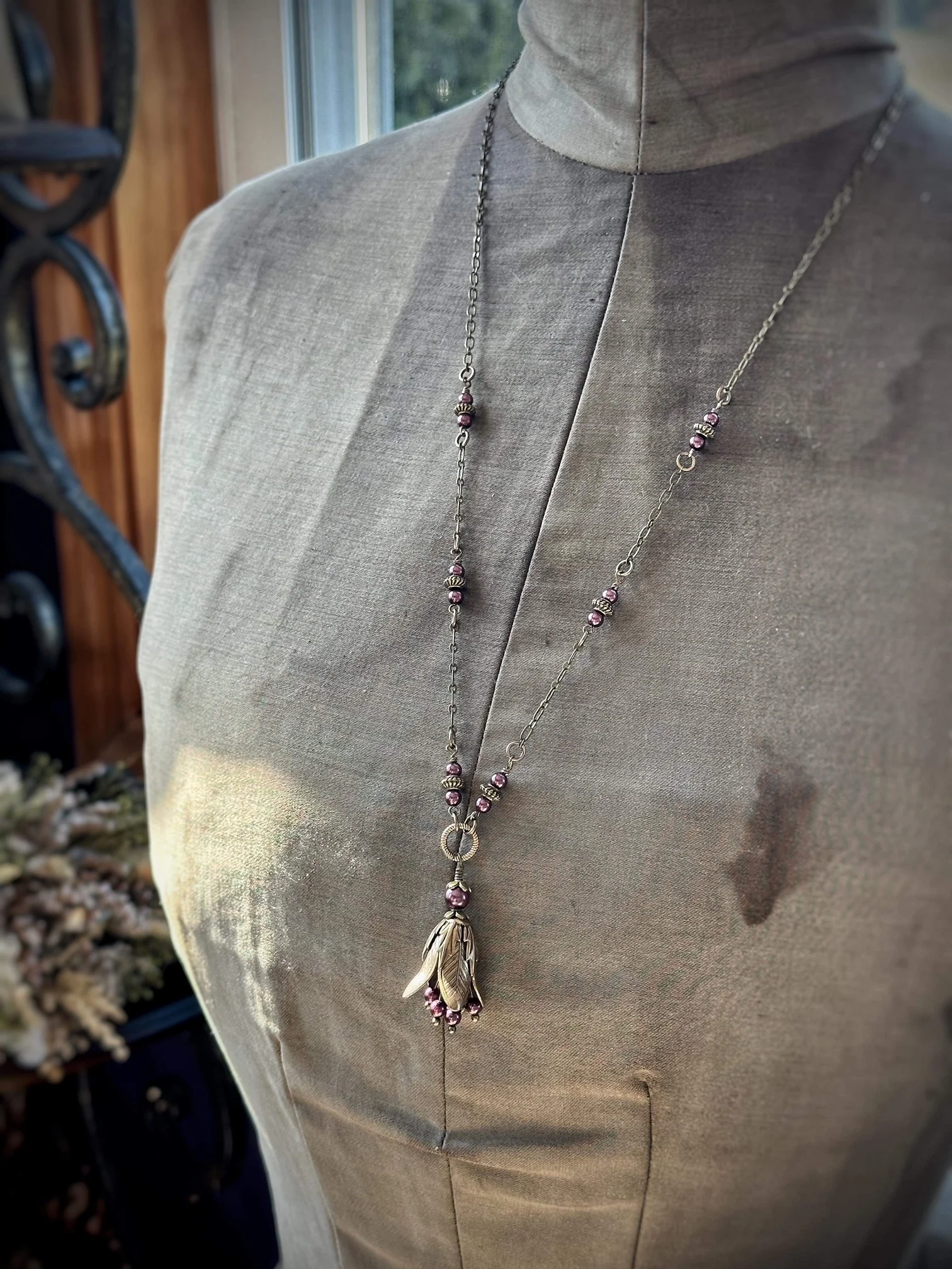 Vintage Fairy Bell Necklace -- Soft Rose - Image 8